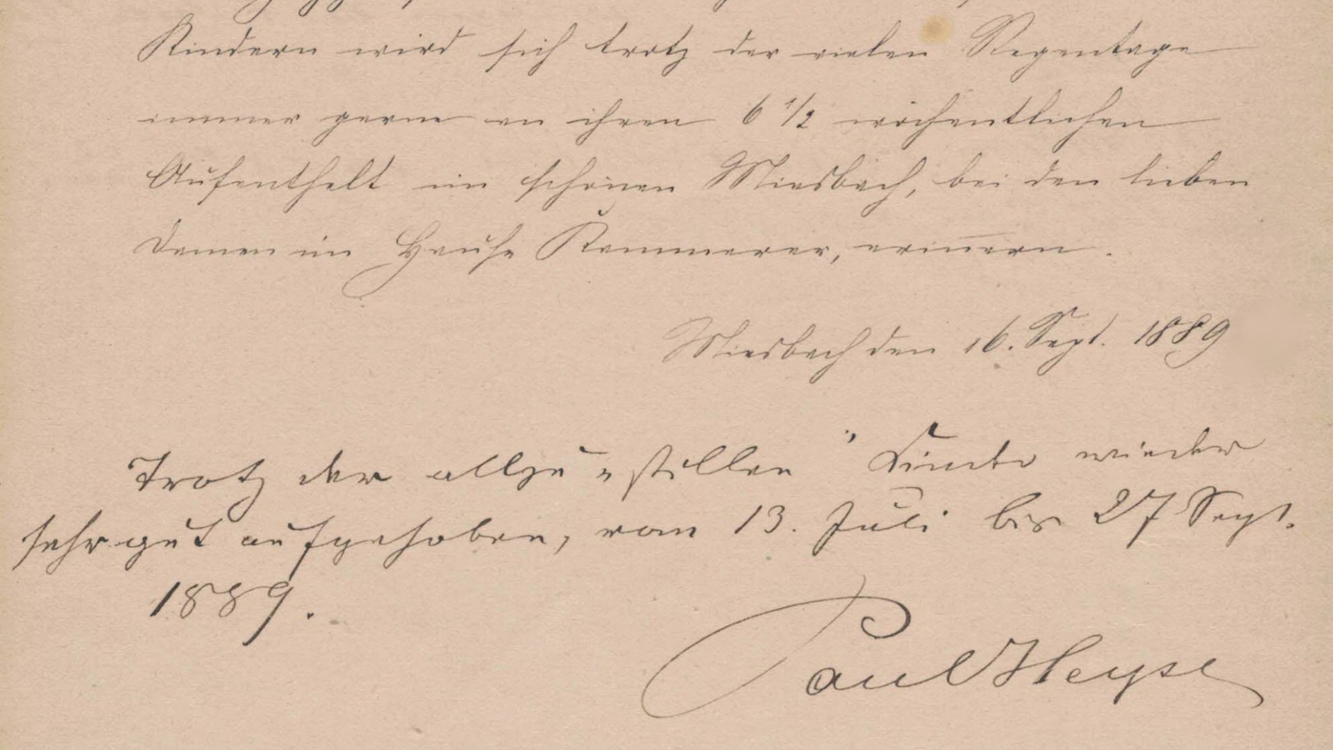 Fremdenbuch-Eintrag Paul Heyse 1889, © Stadtarchiv